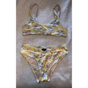 LA Hearts: S Yellow Floral High Wasted Bikini
